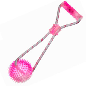 JK suņu rotaļlieta TPR Virve ar bumbu un rokturi Pink 40cm